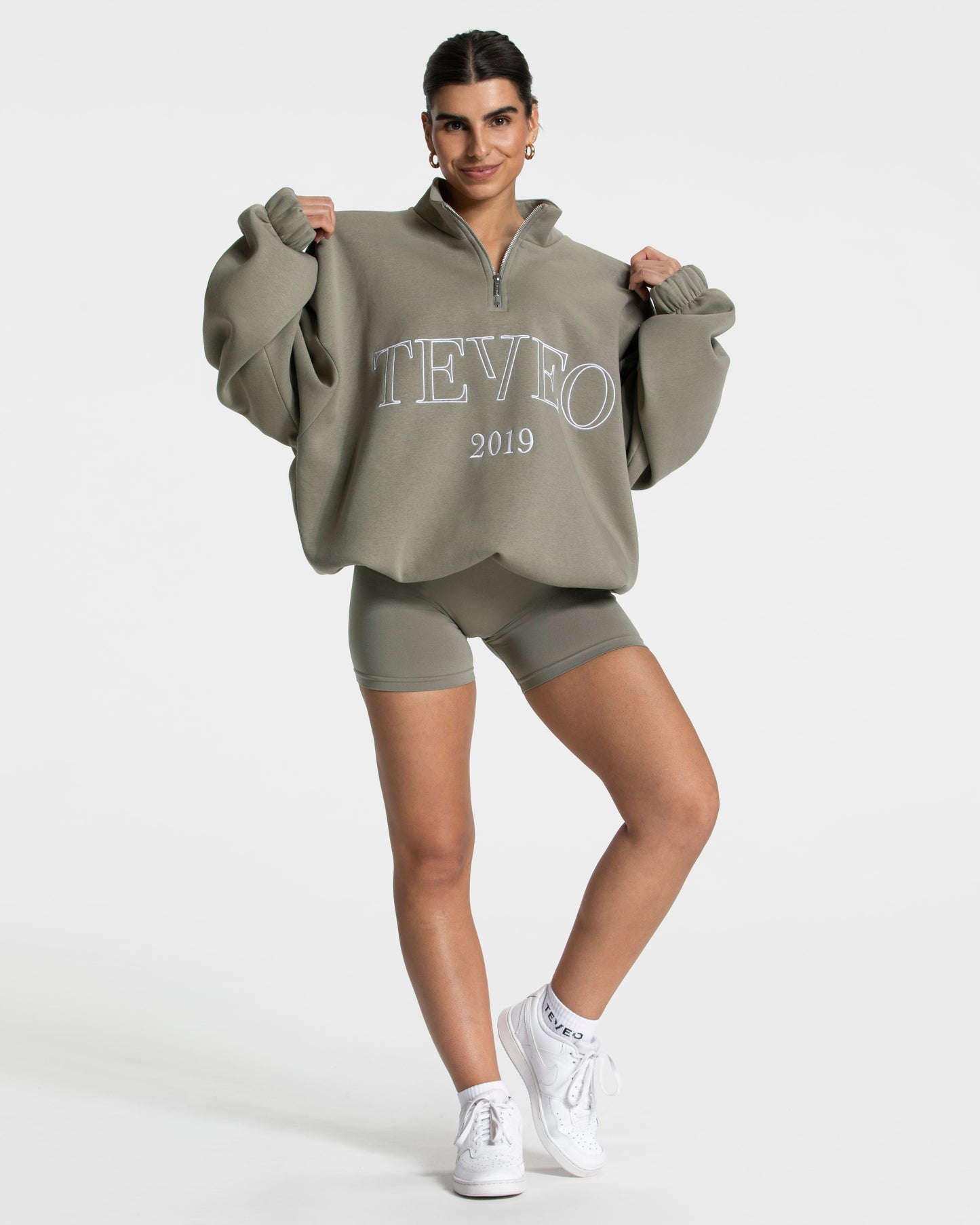 Sweat-shirt demi-zippé Femme « kaki »