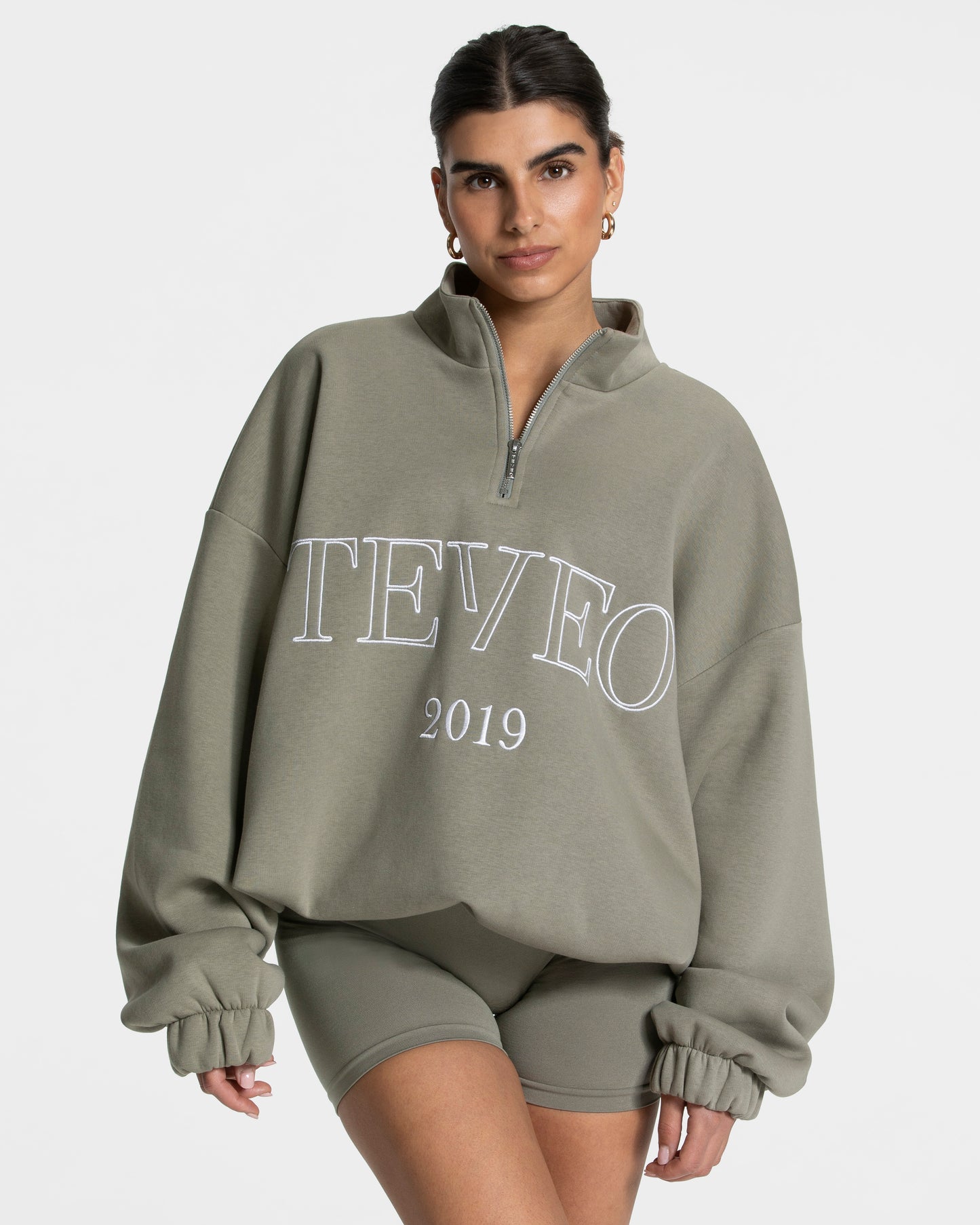 Sweat-shirt demi-zippé Femme « kaki »