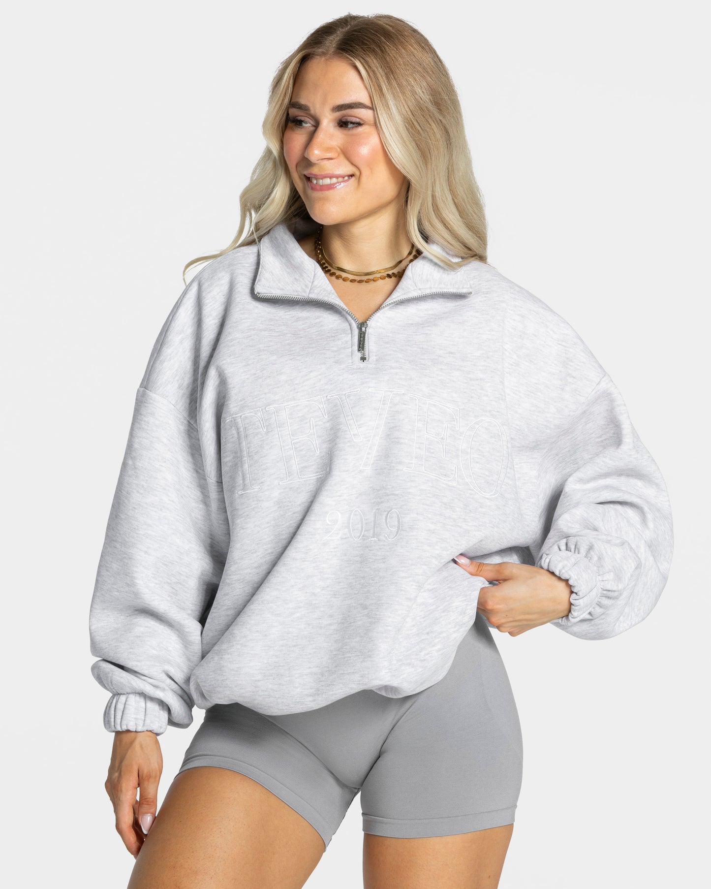 Sweat-shirt demi-zippé Femme « gris clair »