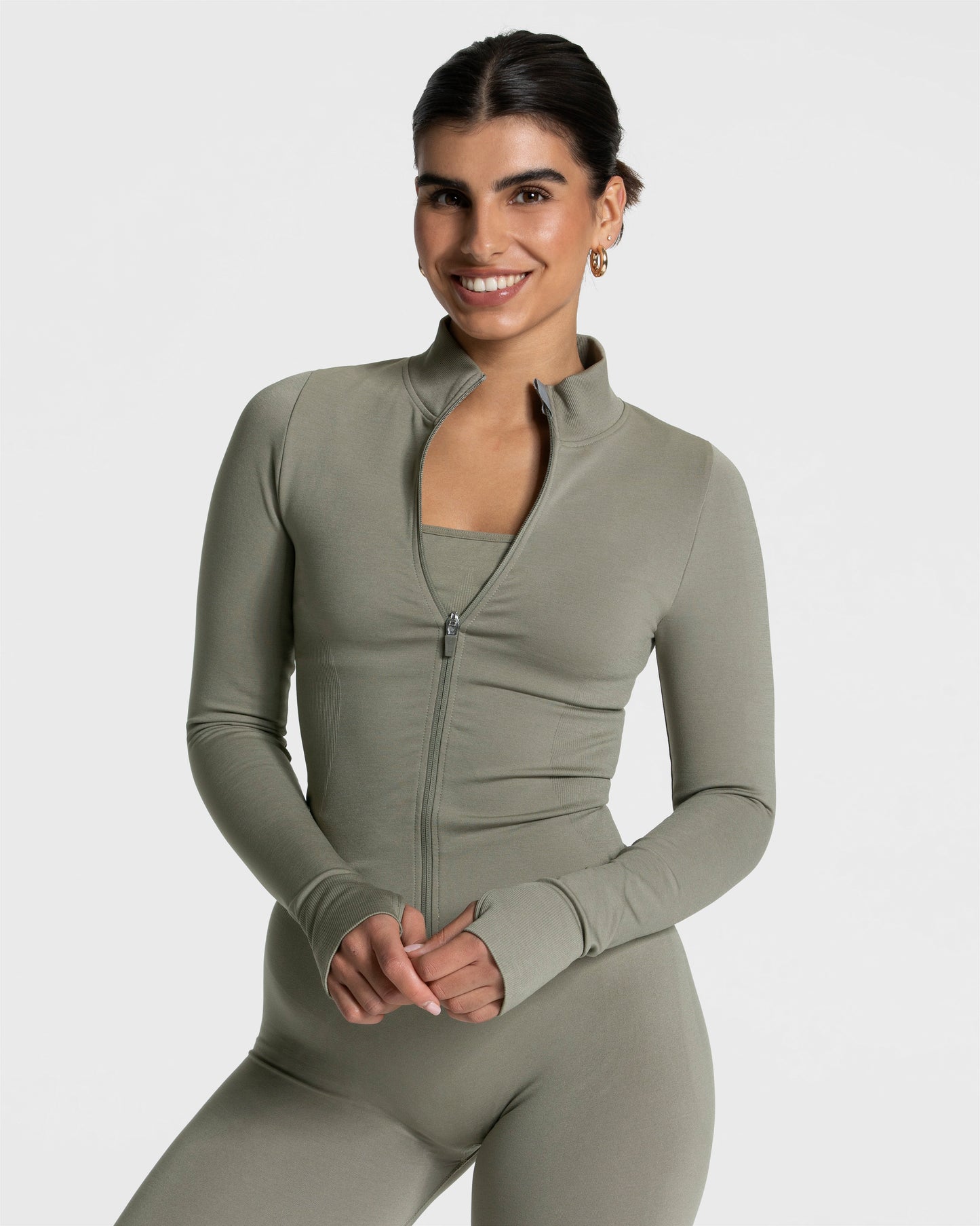 Veste de sport zippée Femme Shaping « kaki »