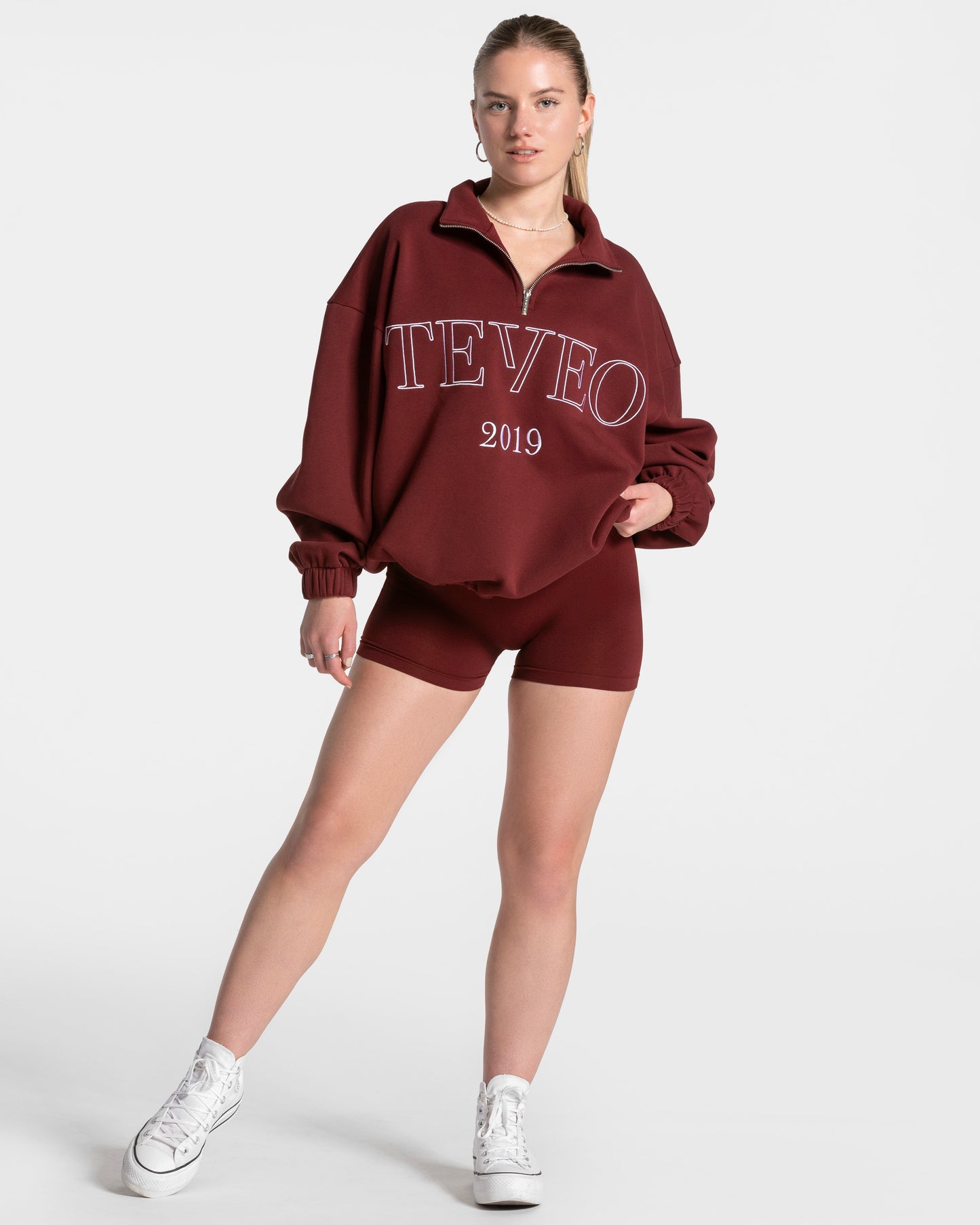 Sweat-shirt demi-zippé Femme « bordeaux »