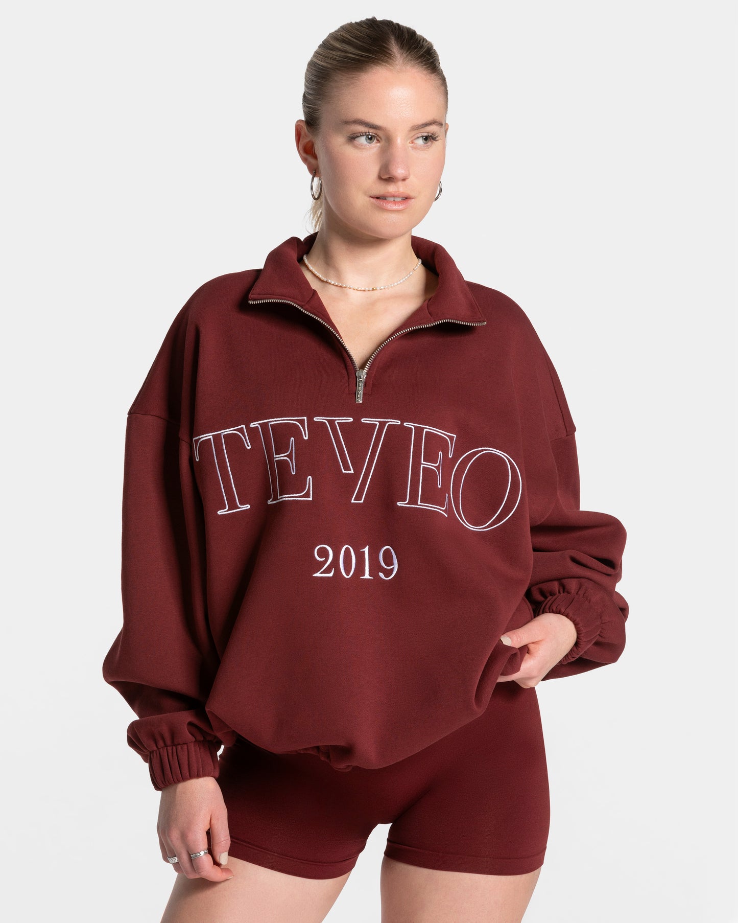 Sweat-shirt demi-zippé Femme « bordeaux »